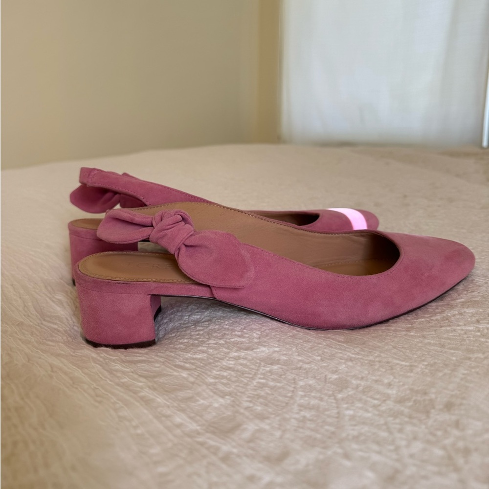 J. Crew Pink Suede Heels with Bow
